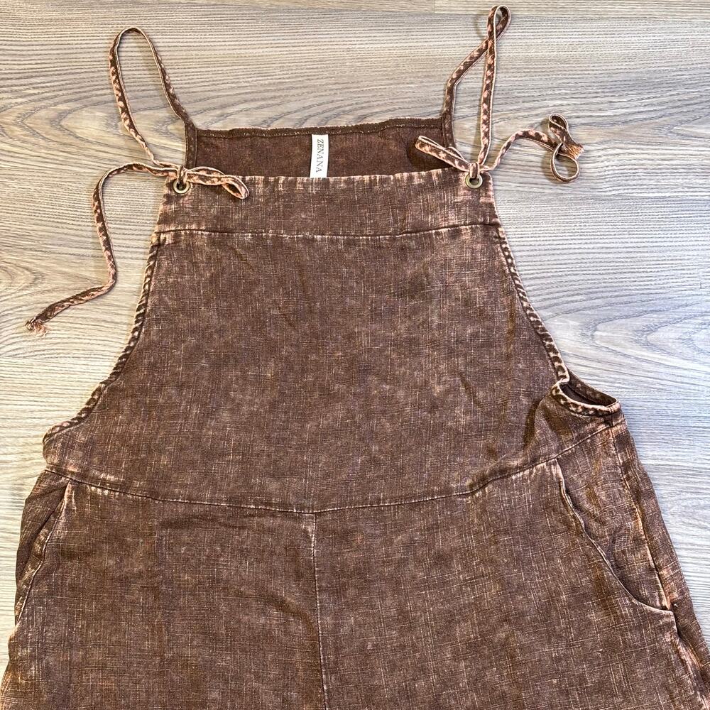 Washed Linen Knot Strap Romper Large Zenana Boho Cottagecore - Picture 2 of 9